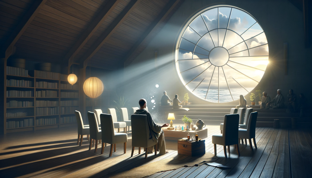 An image that depicts the importance of daily maintenance in maintaining serenity in recovery. The scene should illustrate a peaceful yet attentive en