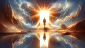 An image that depicts the shift from self-centeredness to a more spiritual, God-centered approach in recovery. The scene should illustrate a transform