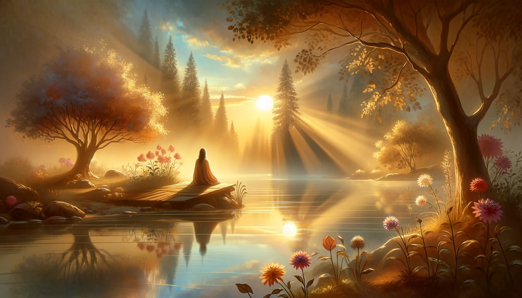 An image that illustrates the concept of a gradual spiritual awakening in recovery. The scene should depict a tranquil and inspiring environment, perh