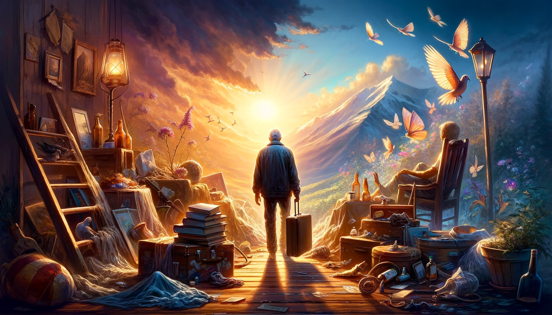 An image that vividly portrays the journey of learning and personal growth in recovery. The scene should depict an inspiring and transformative atmosp
