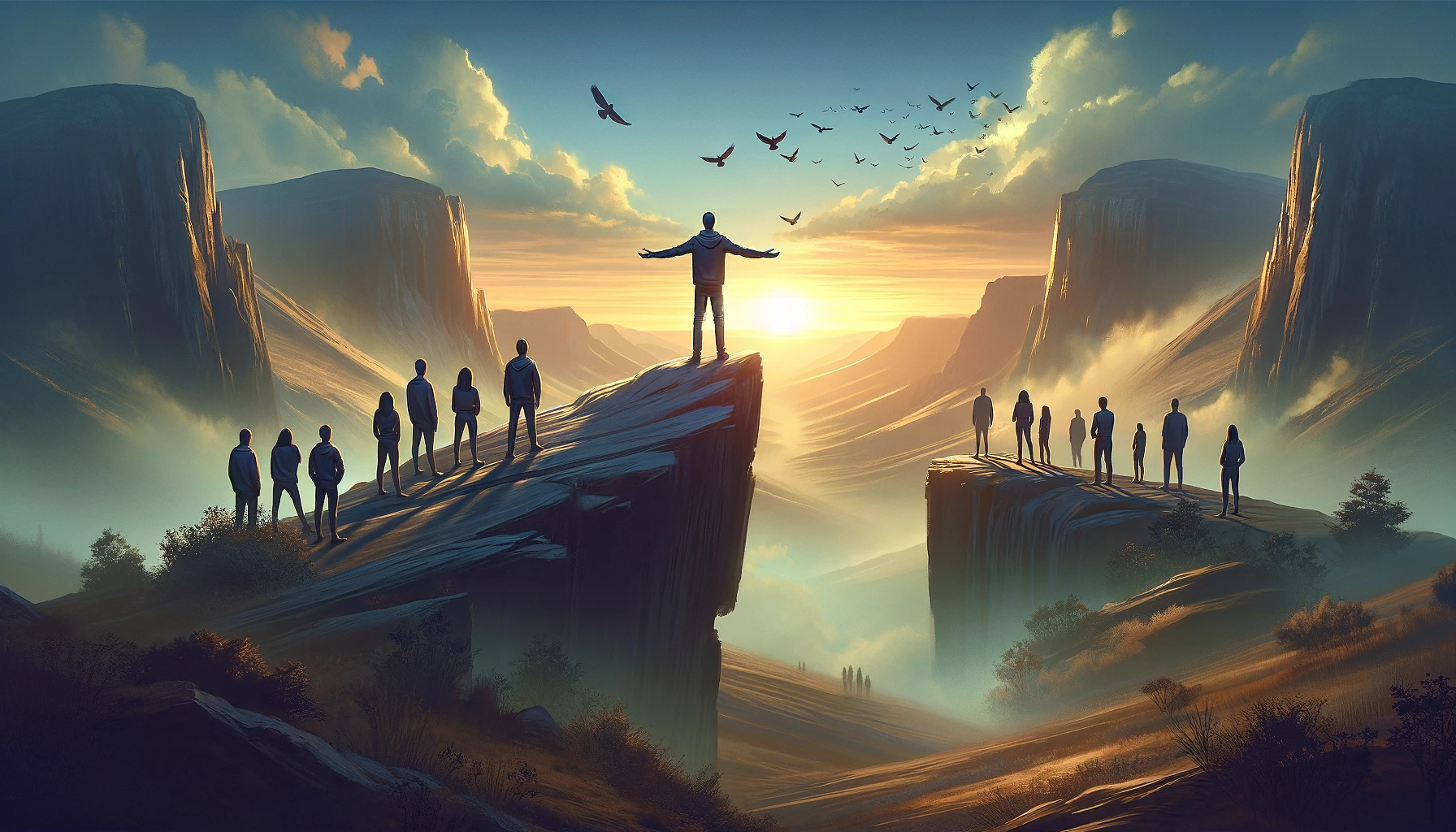 Visualize the concept of embracing powerlessness to empower others, set against the backdrop of February 17th. The scene depicts a person standing wit