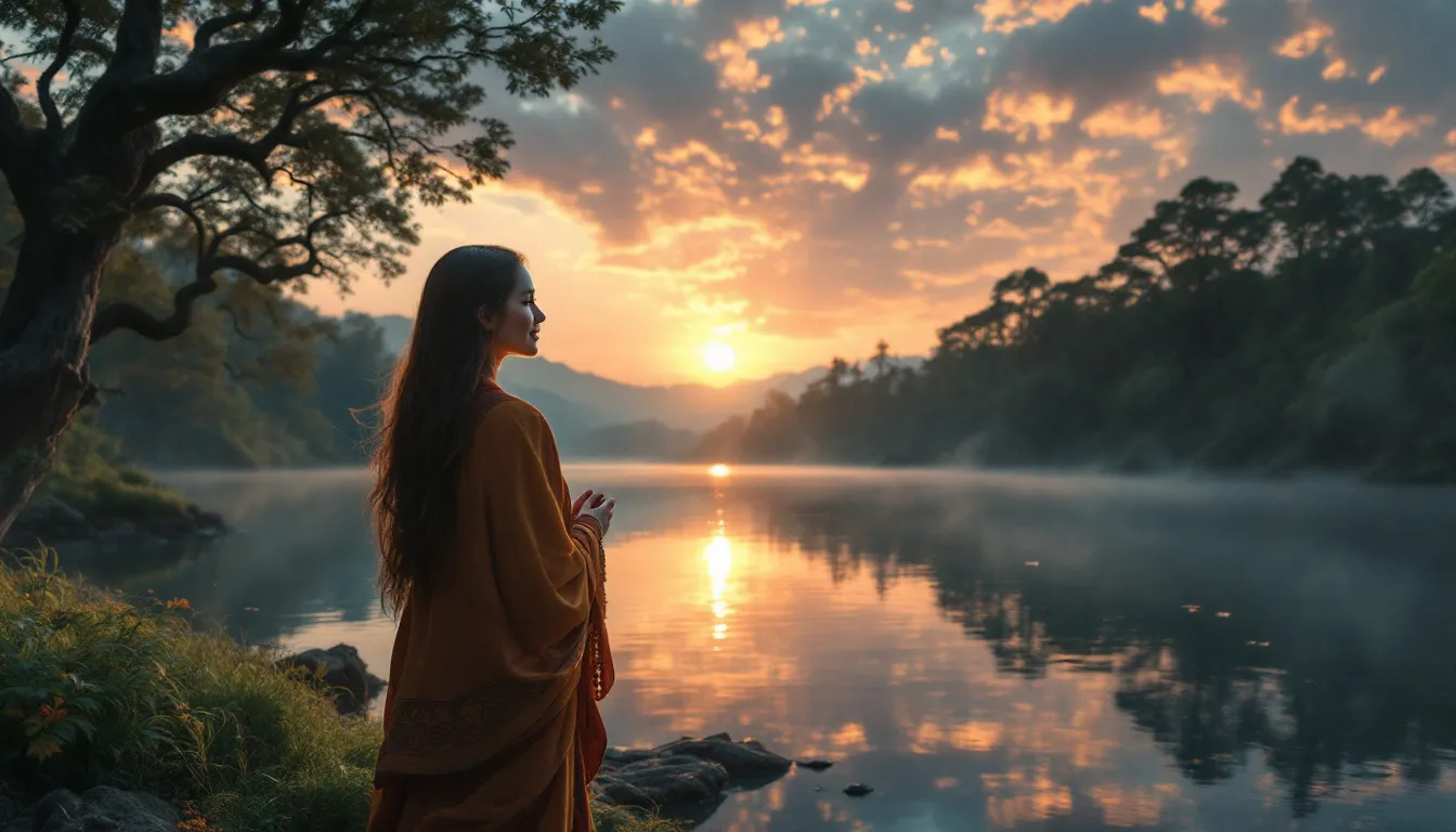 The image illustrates a serene and spiritual landscape, embodying the concept of spiritual growth within the pagan community. It reflects the idea of recovery as a personal journey, welcoming diverse beliefs and practices, including those found in twelve step programs like Alcoholics Anonymous and other pagan-oriented recovery groups.